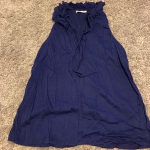 Navy blue ruffle high neck tank top